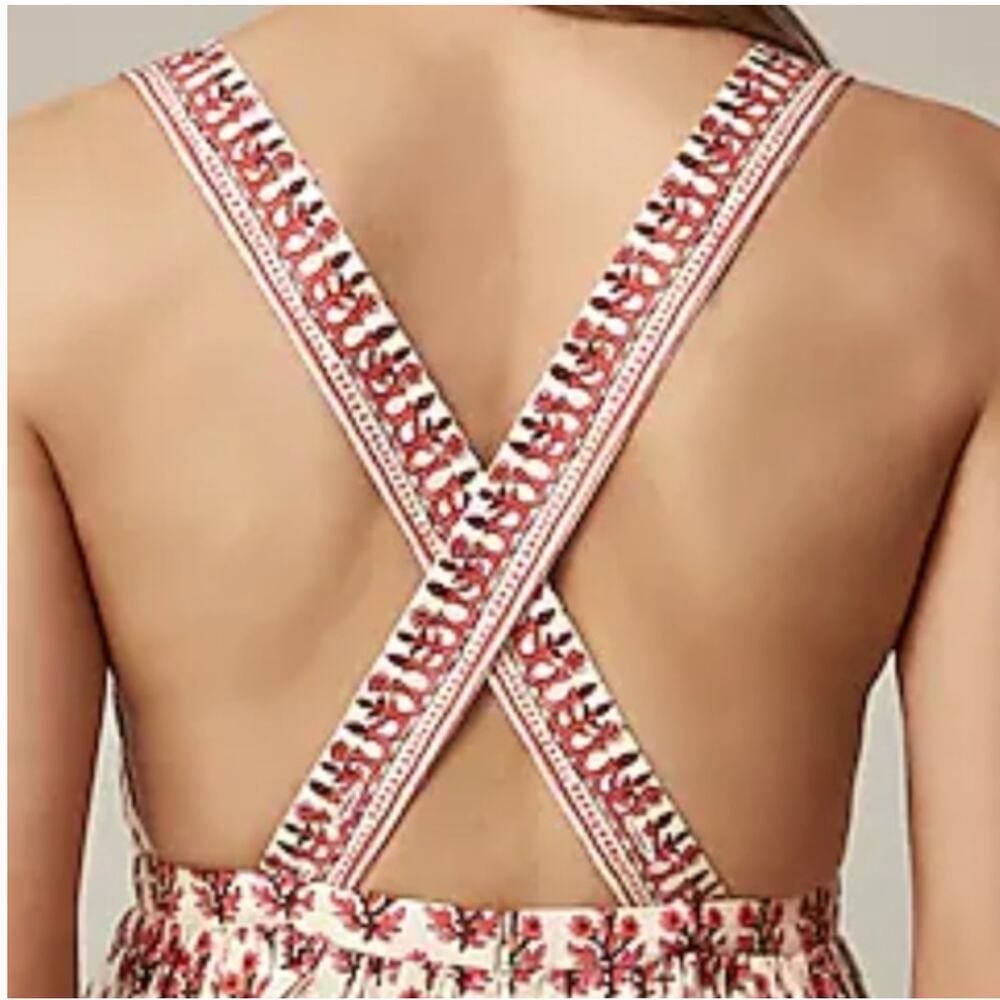 J Crew Apron Midi Dress 8 Red Block Print Foral NWT CK832 J.Crew Boho Western - Picture 4 of 5